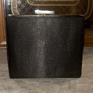 Black Satin Clamshell‎ Rhinestone Box Clutch